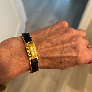 Hermes black and gold tone lock bracelet